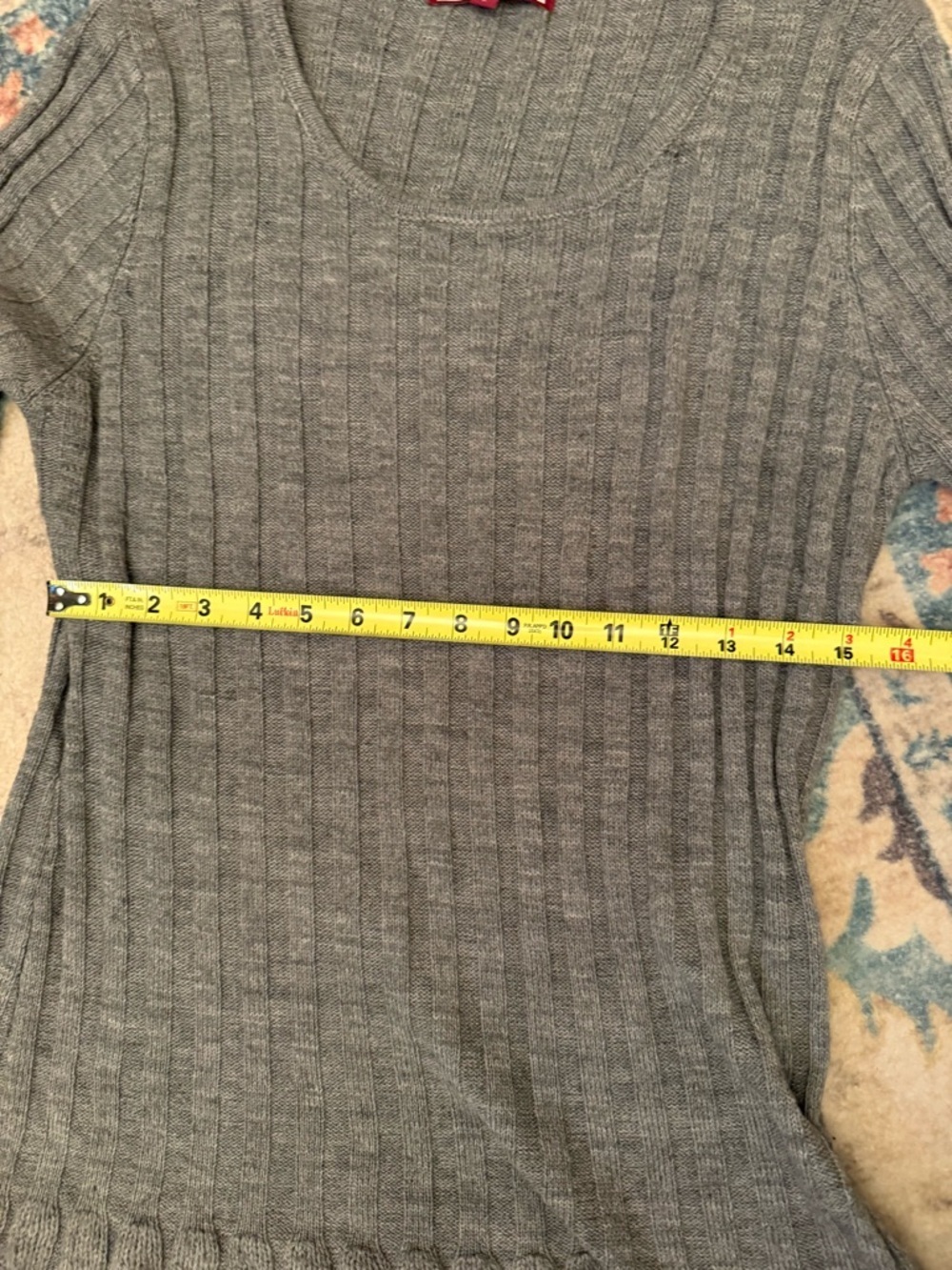 🇨🇦 Feelings Grey Ribbed Wool-Blend Ruffle Hem Tunic Sweater - Picture 12 of 12